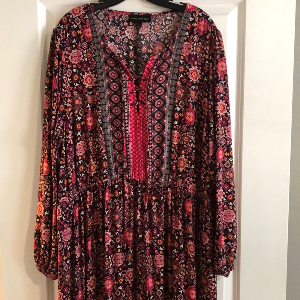 Lane Bryant Floral Boho Midi Dress - Red and Pink